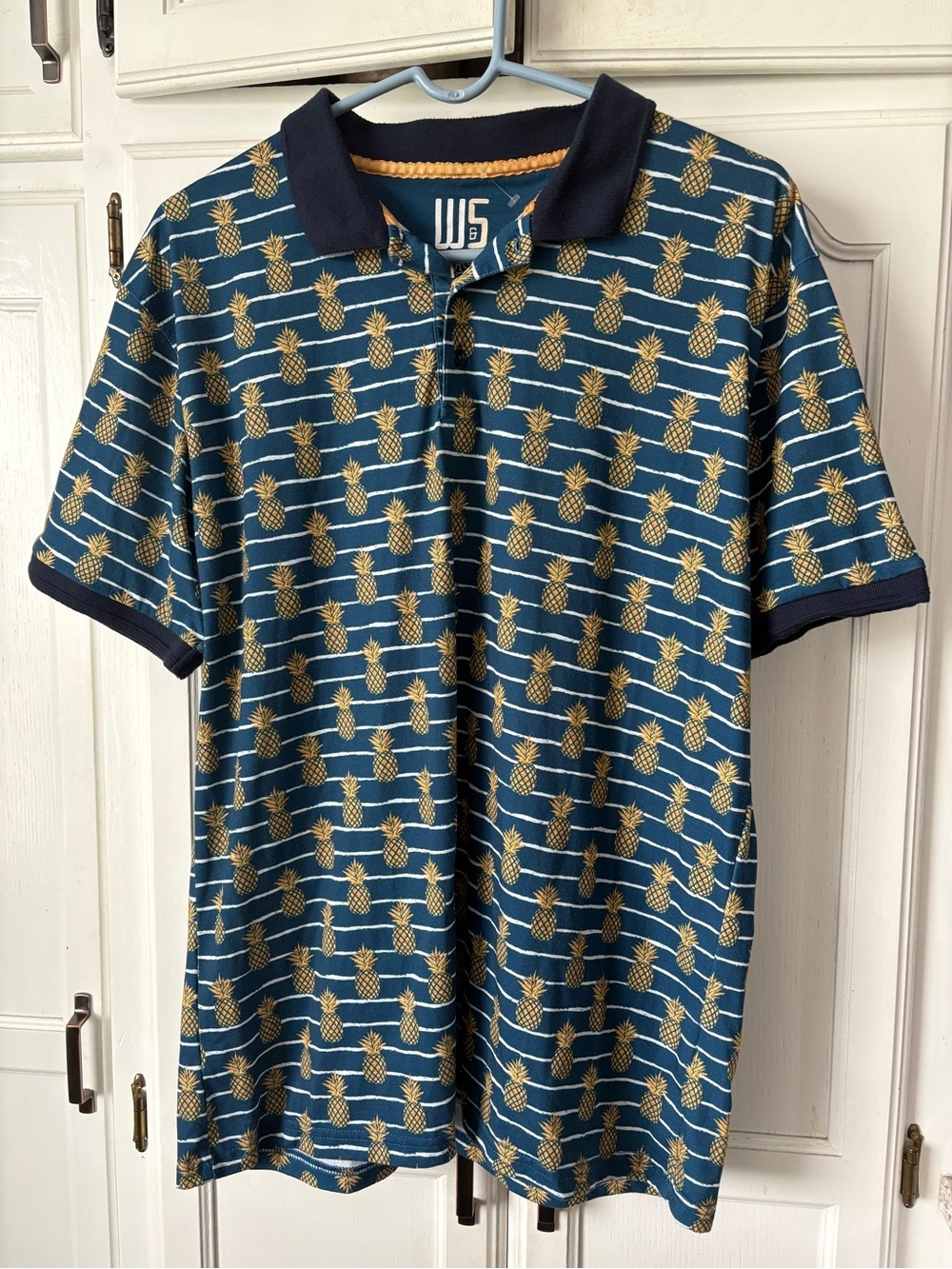 W5 Navy Polo with Gold Pineapple Print